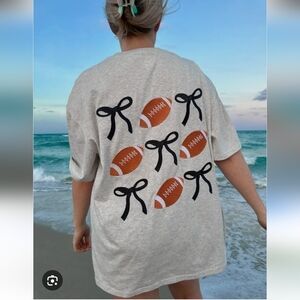 Sunkissed Coconut Game Day Embroided Football & Bow 100% Cotton Graphic Tee